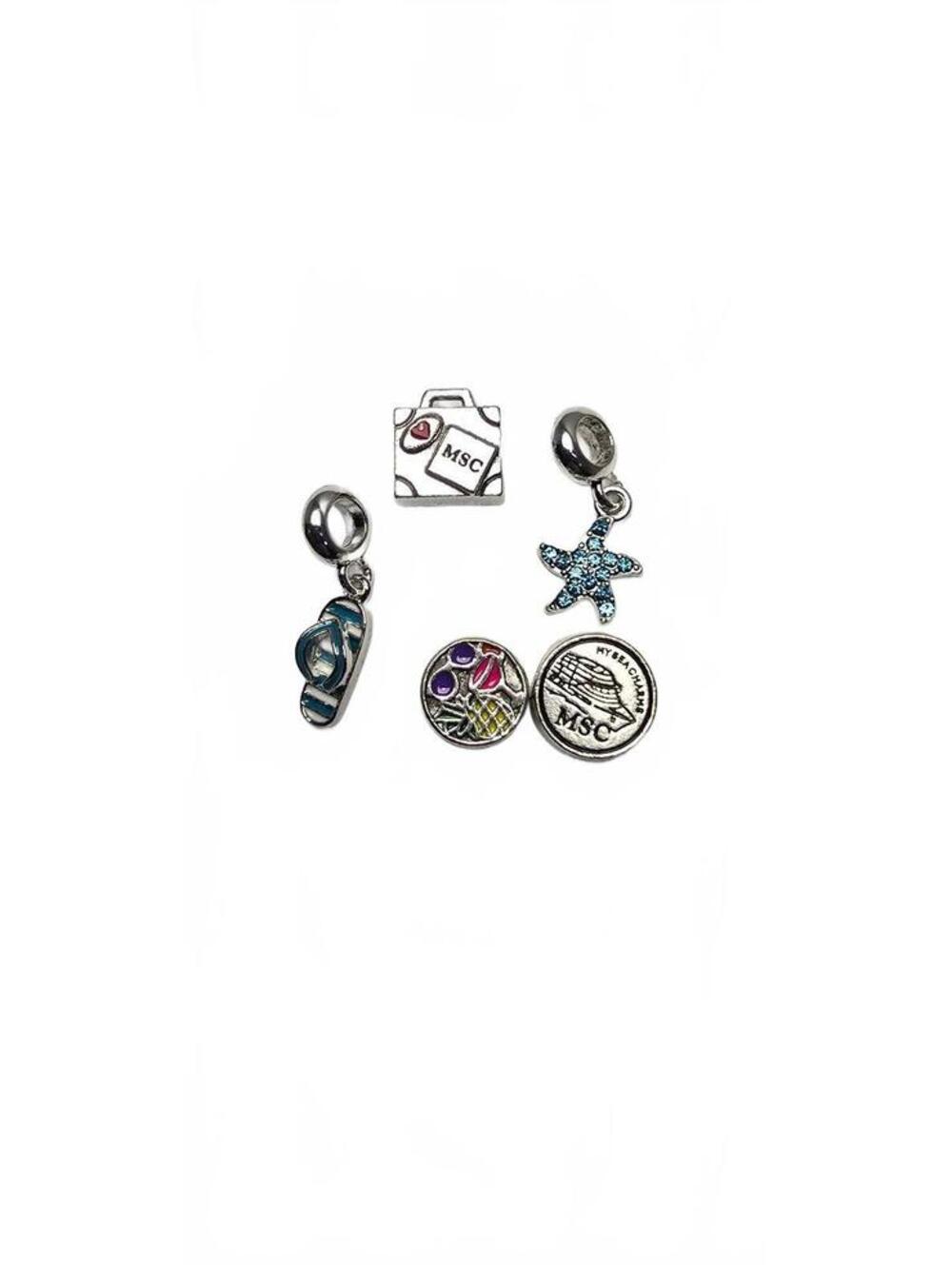 MSC Cruise Themed Charm Set with Starfish, Pineapple, Flip Flop, and Suitcase